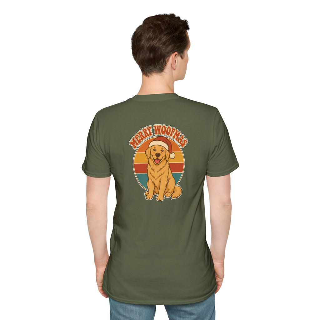 Retro Christmas Dog T-Shirt Merry Woofmas Vintage Dog Lover Shirt Unisex Softstyle Tee Christmas Gift