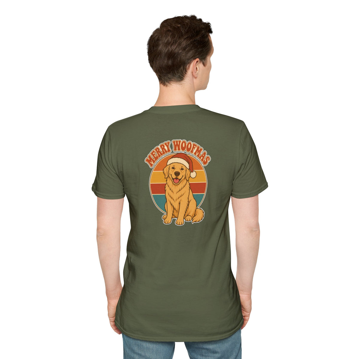 Retro Christmas Dog T-Shirt Merry Woofmas Vintage Dog Lover Shirt Unisex Softstyle Tee Christmas Gift