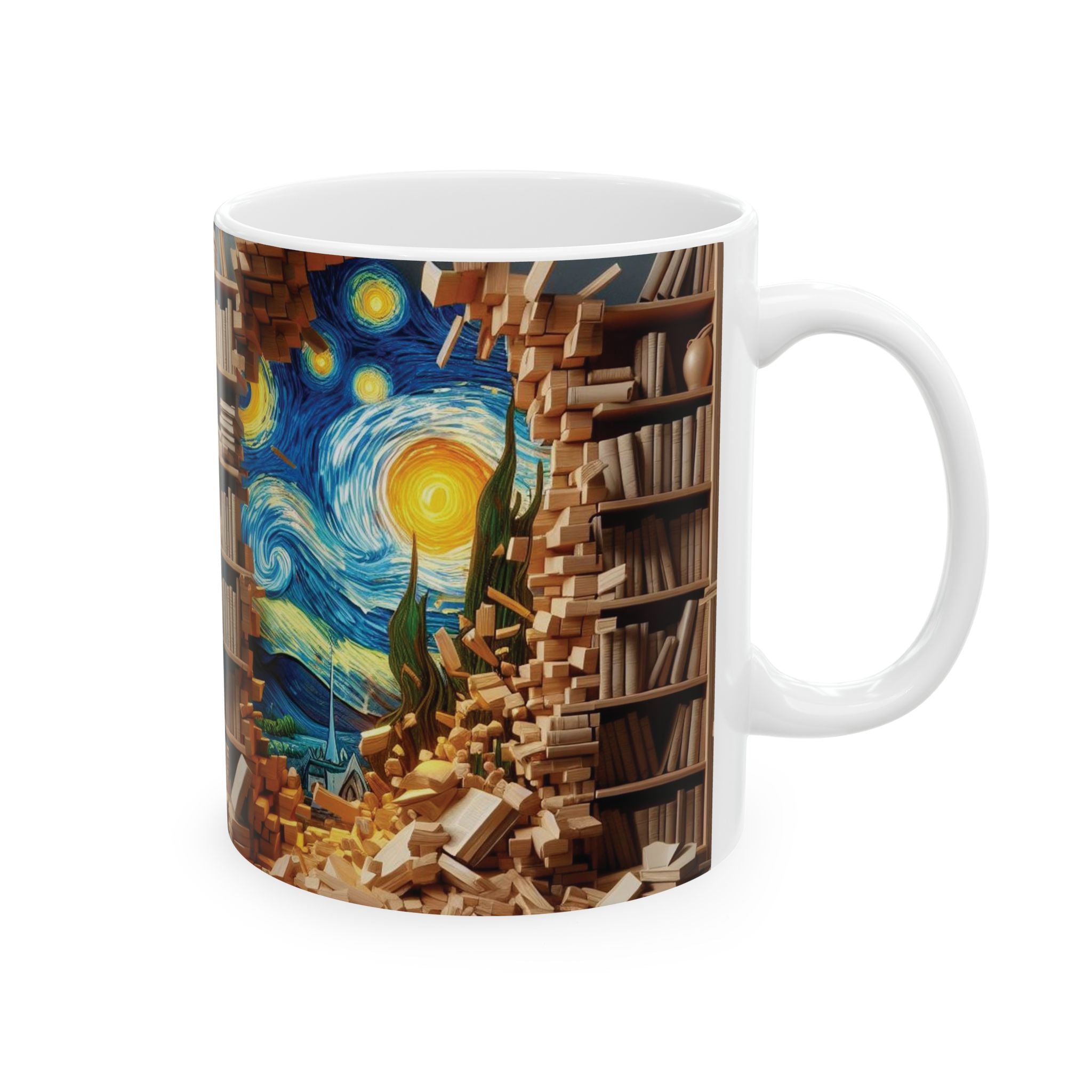 3D Bookshelf Mug Library Van Gogh Coffee Cup Ceramic Mug Book Lover Gift Starry  2026