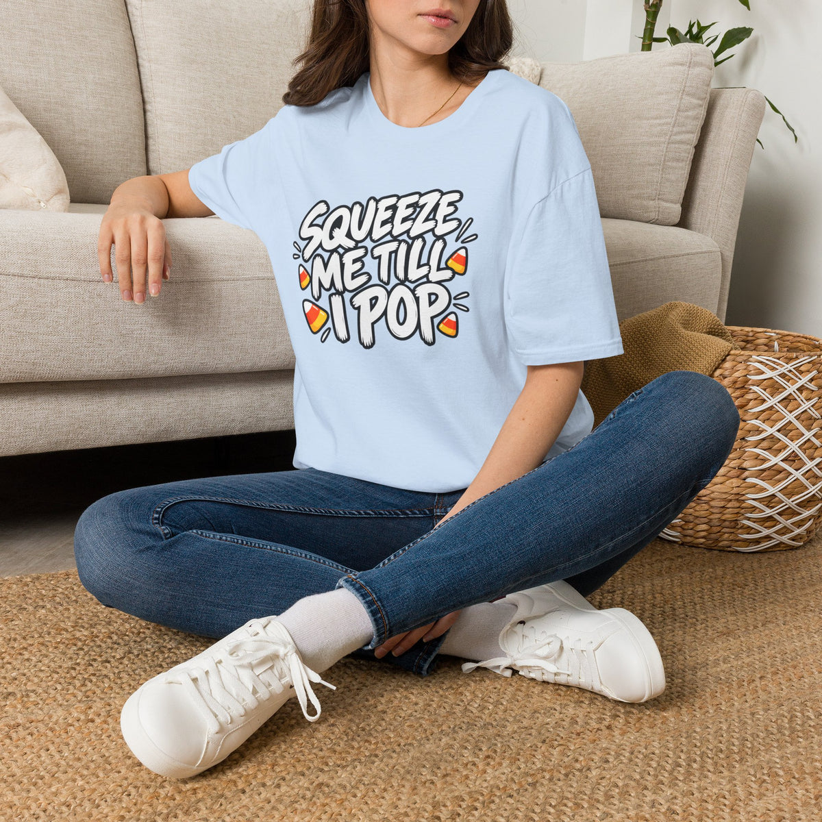 Funny Halloween Shirt Squeeze Me Till I Pop Candy Corn Novelty Tee Graphic T-Shirt