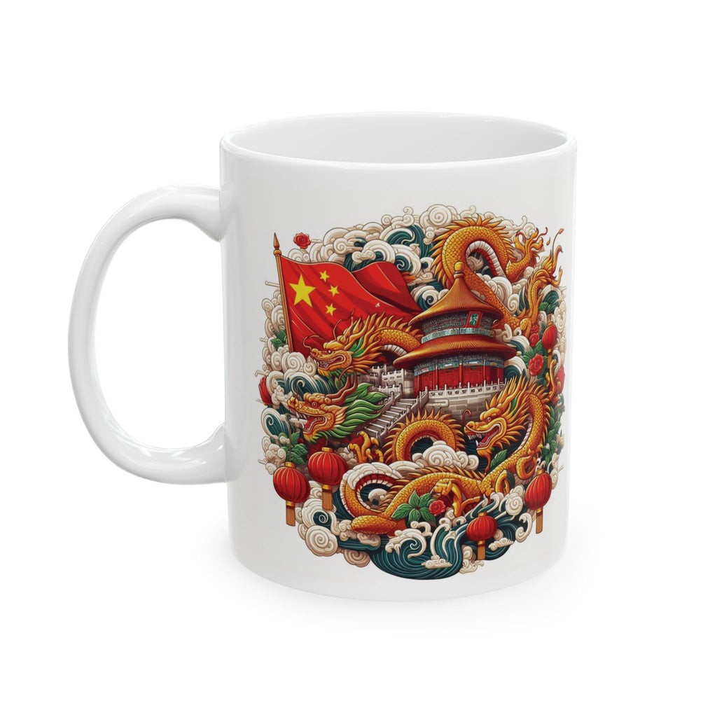 China Mug Chinese Dragon Flag Tea Coffee Cup Unique Gift Tourists Ceramic Mug 11oz