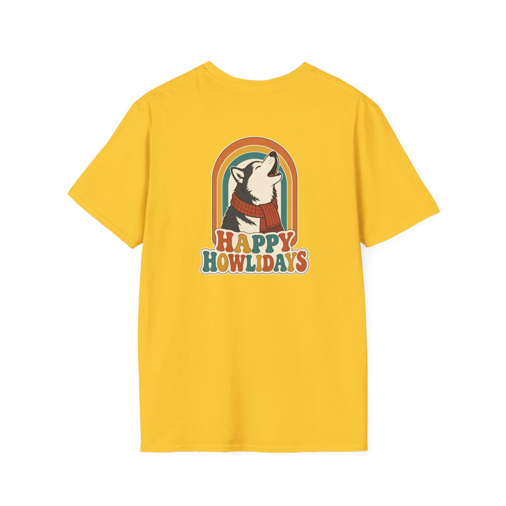 Retro Christmas Dog T-Shirt Happy Howlidays Vintage Dog Lover Shirt Unisex Softstyle Tee Christmas Gift