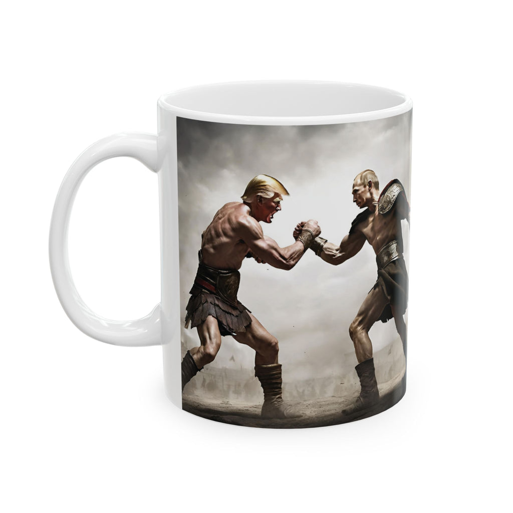Donald Trump vs Vladimir Putin Battle in Arena Funny Coffee Mug Spartacus 11oz 2026 Usa Russia