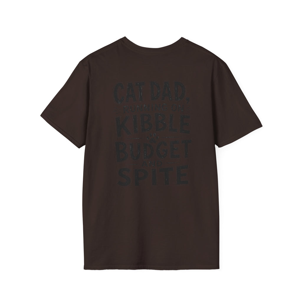 Cat Dad Shirt Running on Kibble Budget and Spite Dark Humor Tee Unique Gift Funny Tshirt