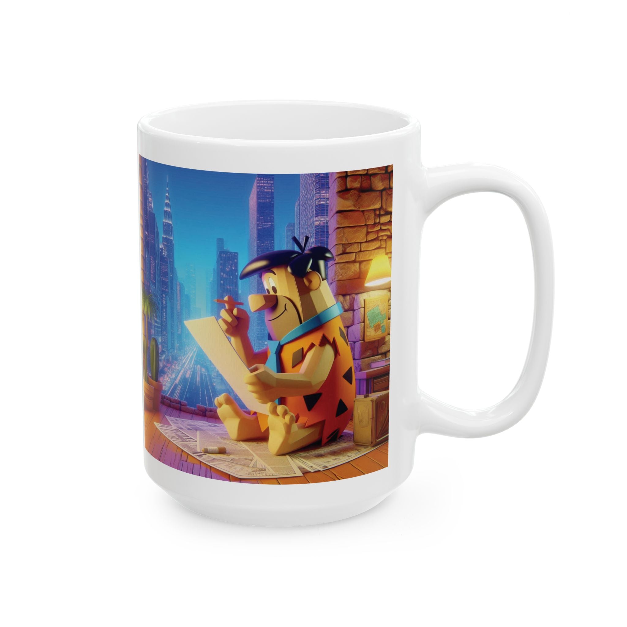 3D Fred Flintstone Mug in Tech Era in New York Ceramic Mug Coffee Cup Gift Kids 11oz