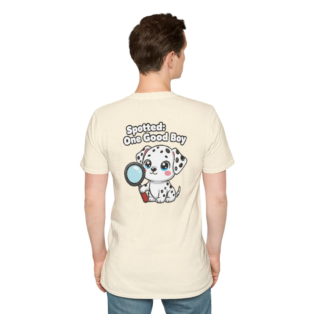 Cute Dalmatian Shirt Spotted: One Good Boy Funny Dog Lover Unisex Softstyle Tee Gift