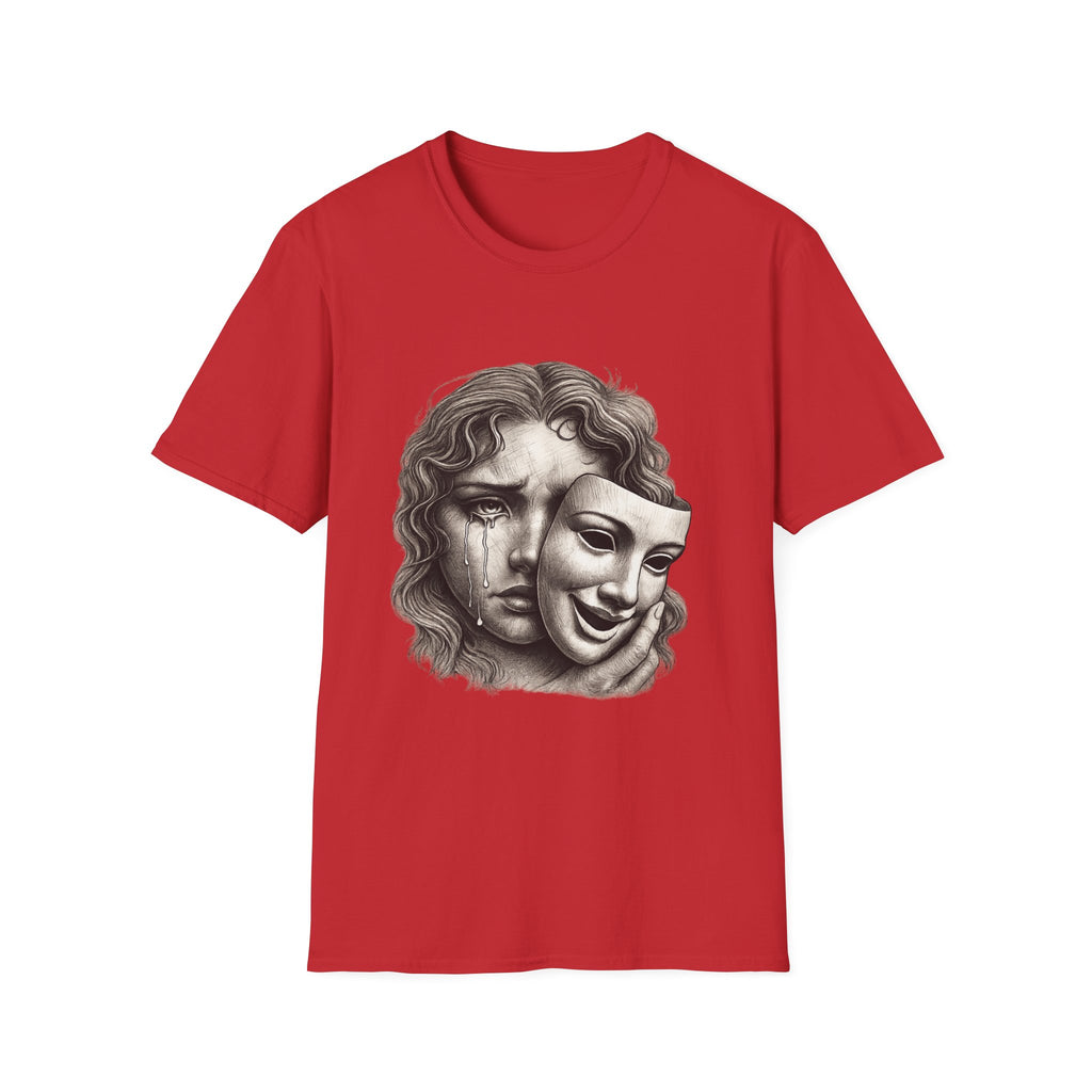 Crying Woman Mask Art T-Shirt | Hidden Emotions Sketch Graphic Tee Unisex Unisex Softstyle T-Shirt