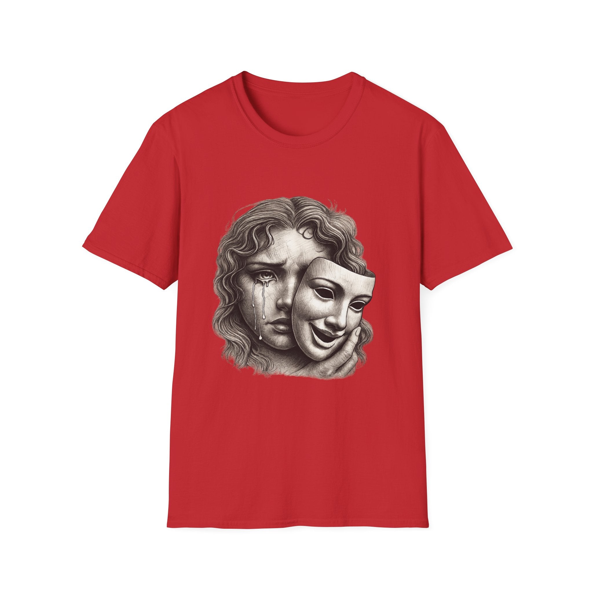 Crying Woman Mask Art T-Shirt | Hidden Emotions Sketch Graphic Tee Unisex Unisex Softstyle T-Shirt