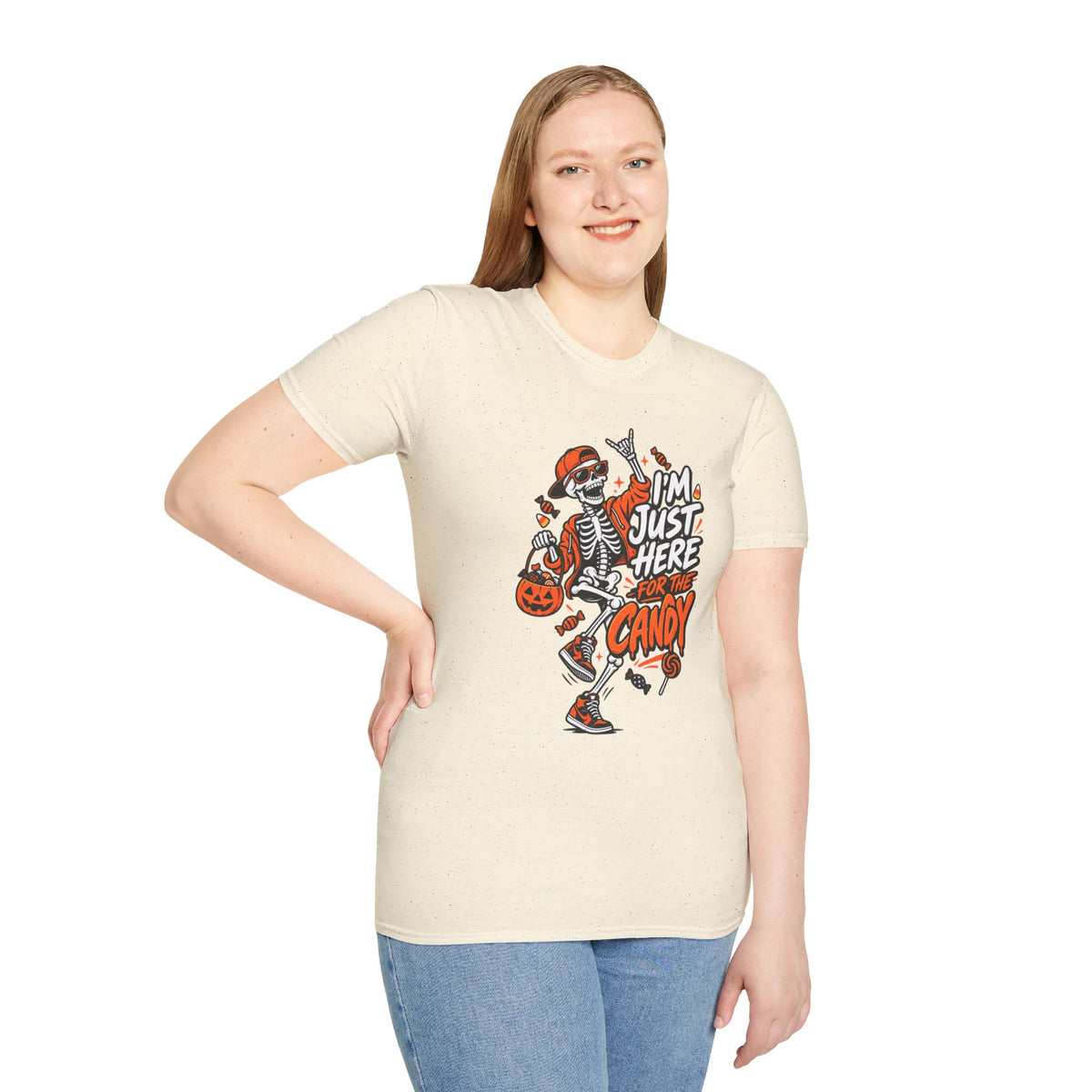 I'm Just Here for the Candy Shirt | Funny Dancing Skeleton Halloween Tee | Dark Humor Graphic T-Shirt
