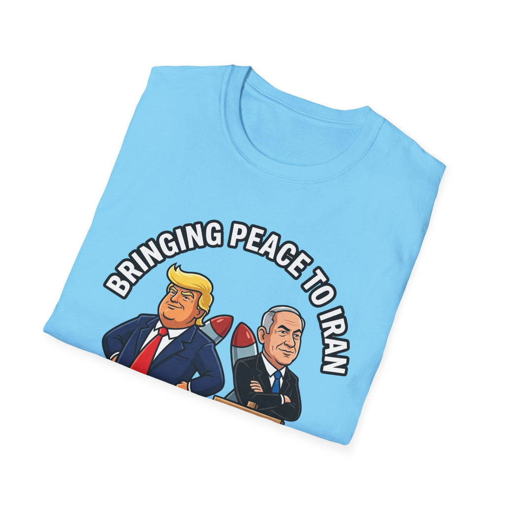 Trump T-Shirt Benjamin Netanyahu Iran War Satiric Mens Unisex Softstyle T-Shirt