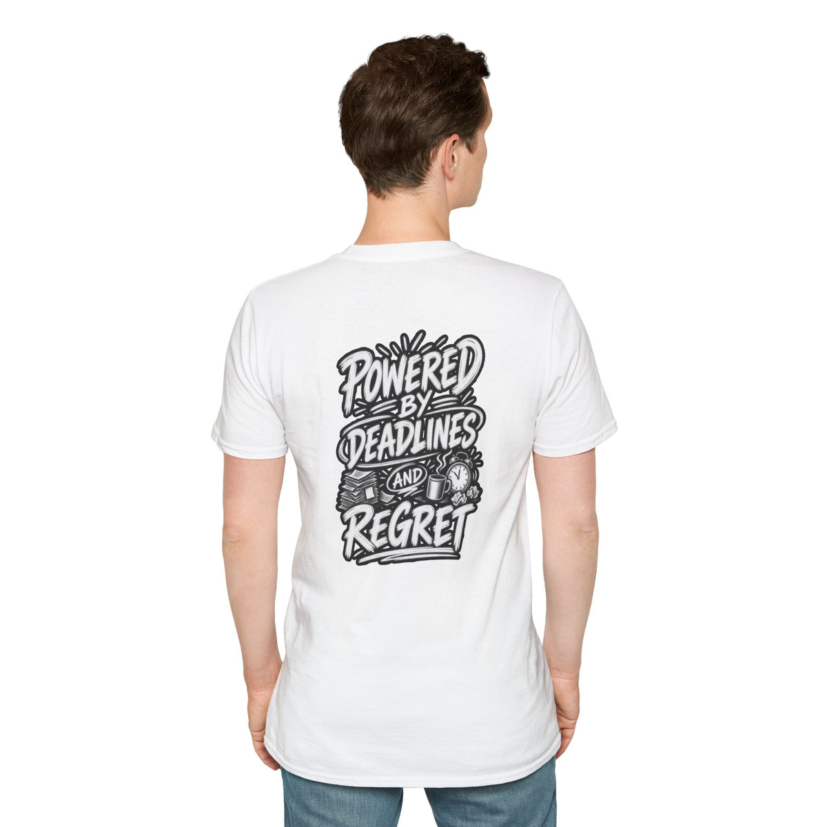 Funny Dark Humor Shirt Powered by Deadlines and Regret Funny Office Tee Unique Coworker Gift