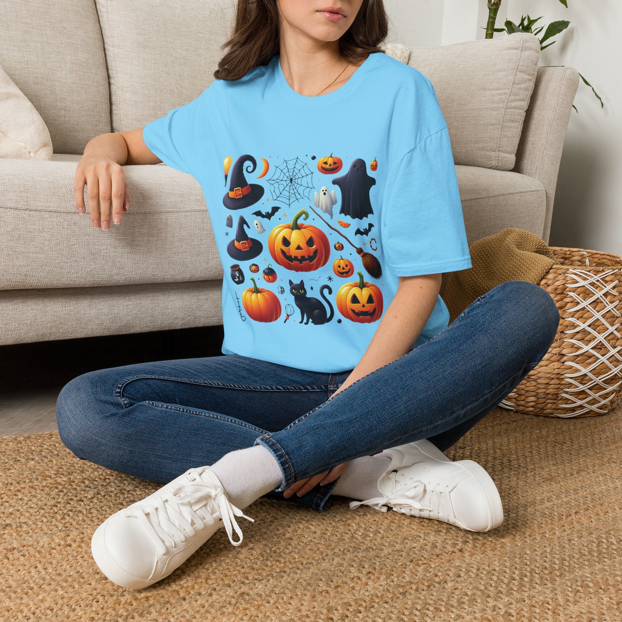 Halloween Pumpkin Face Funny Scary Mens Cotton T-Shirt Tee Top Unisex Women Gift