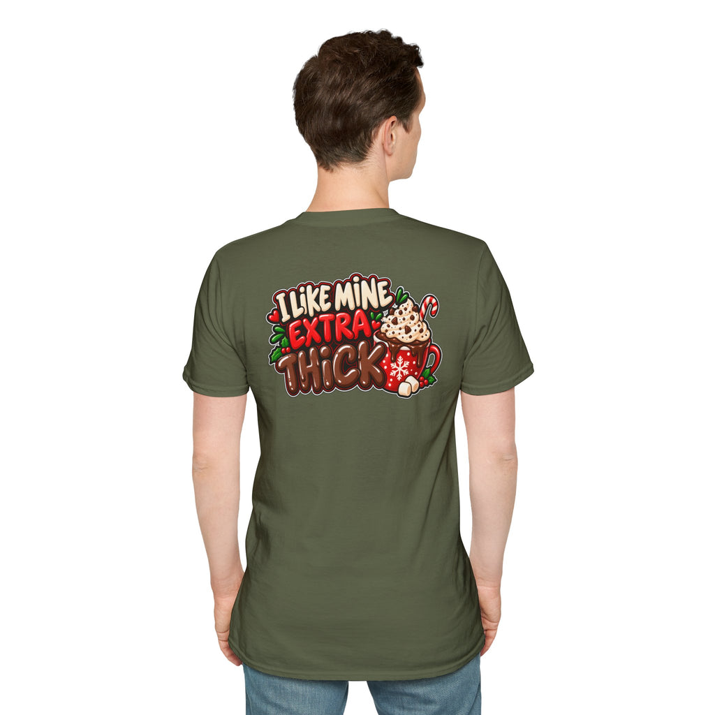 Funny Christmas Pun Tee Cheeky Holiday Shirt Dark Humor Funny Shirt I LIKE MINE EXTRA THICK T-Shirt Unique Gift