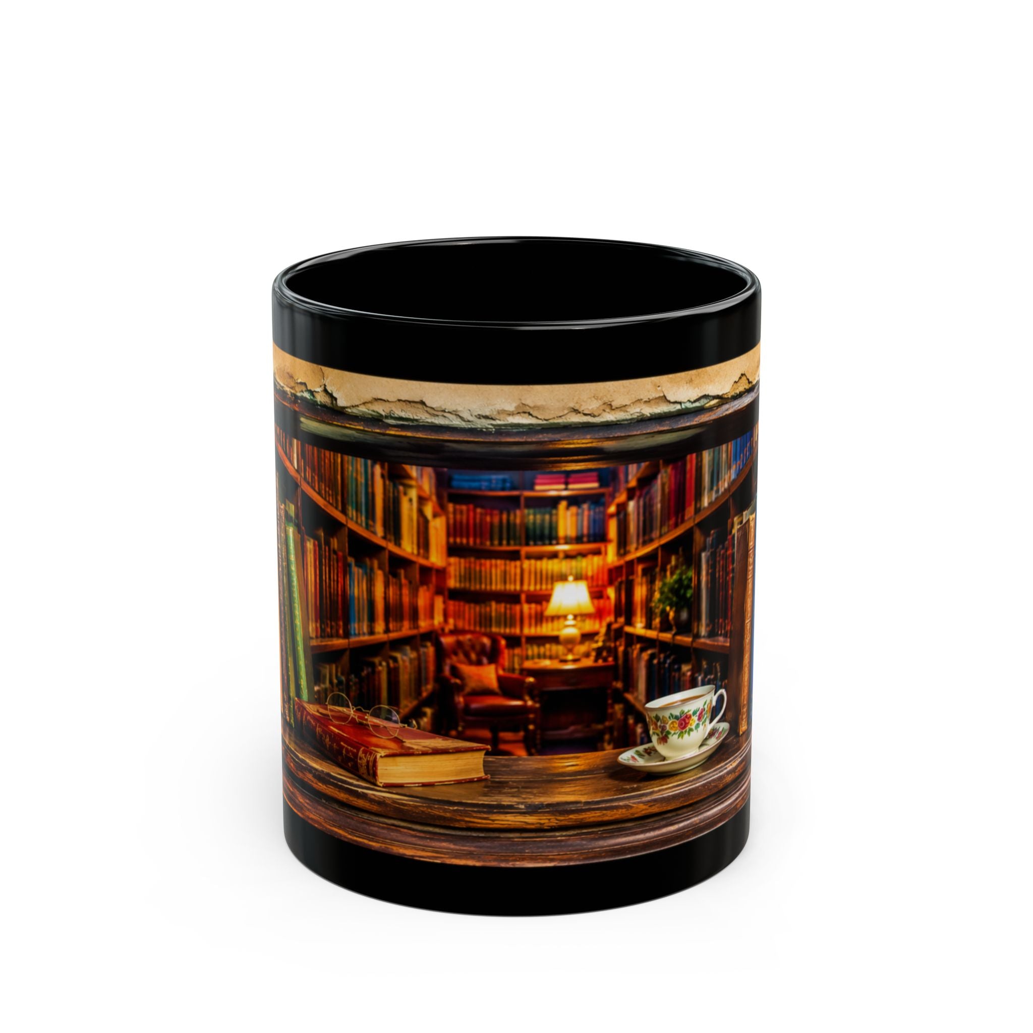 Funny 3D Bookshelf Mug Library Hole-in-Wall Coffee Cup Book Lover Gift Black Mug