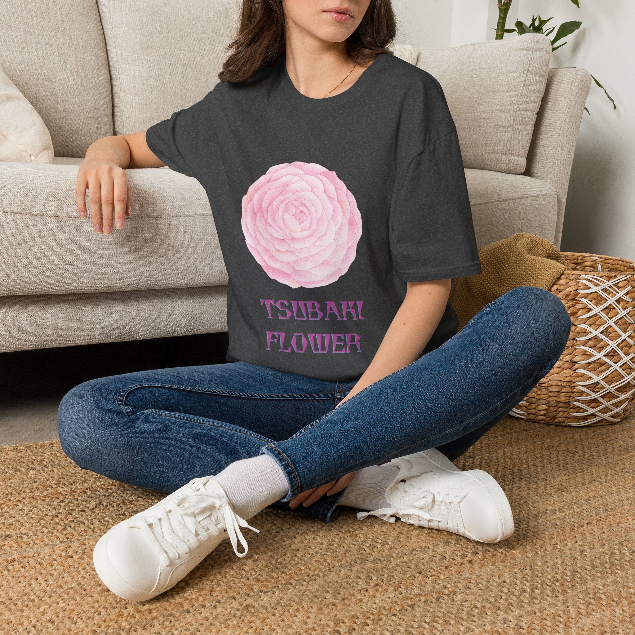 Tsubaki Japanese Camellia Unisex Softstyle T-Shirt Gift Cotton Japan Art Flower