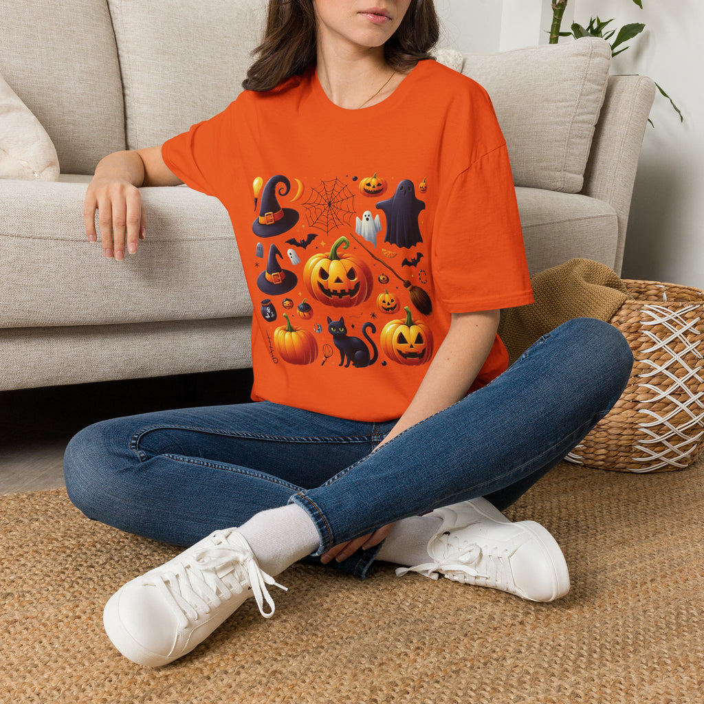 Halloween Pumpkin Face Funny Scary Mens Cotton T-Shirt Tee Top Unisex Women Gift