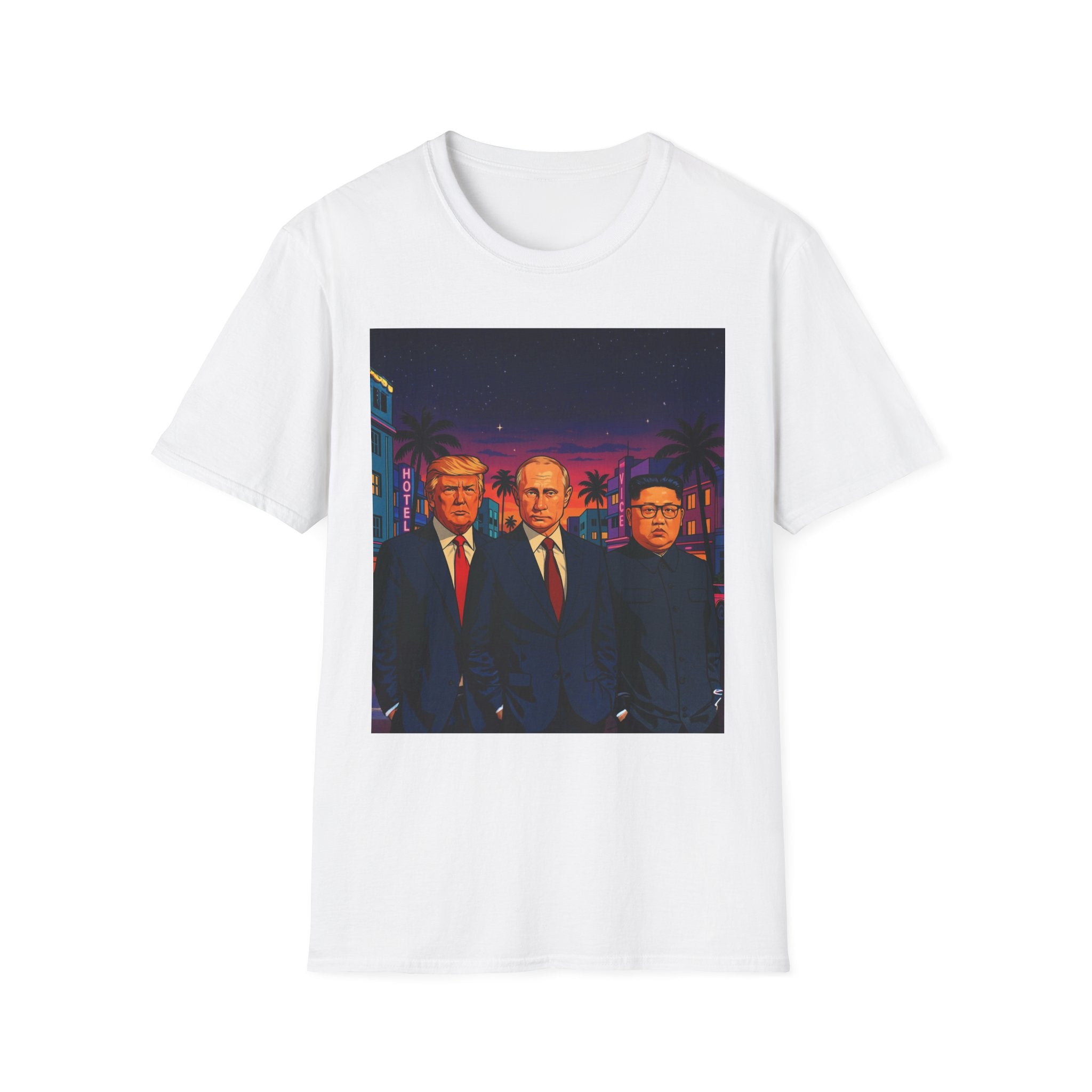 Funny Donald Trump Kim Putin in Miami T-Shirt Unique Unisex Softstyle Gift New