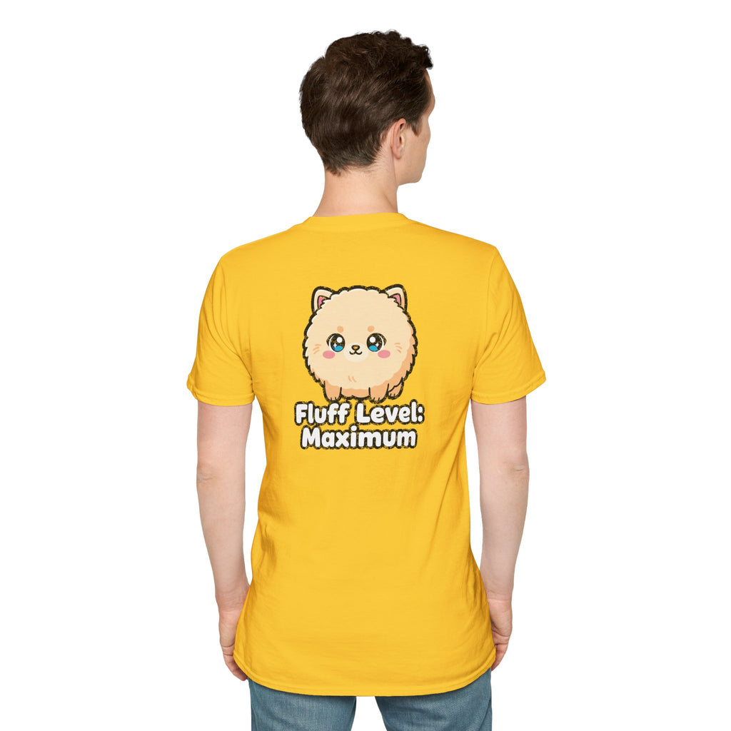 Cute Dog Pomeranian Shirt Fluff Level: Maximum Funny Dog Lover Unisex Softstyle Tee Gift