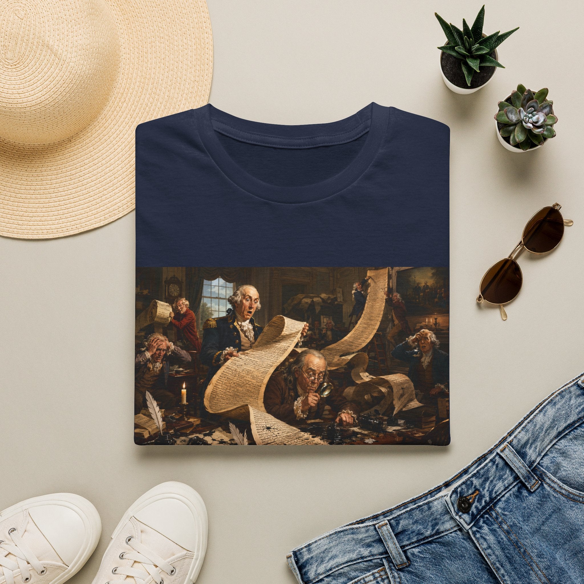 Funny USA Unisex Softstyle T-Shirt Giant Declaration Team Funny Patriotic T-Shirt United States of America Benjamin Franklin George Washington Tshirts