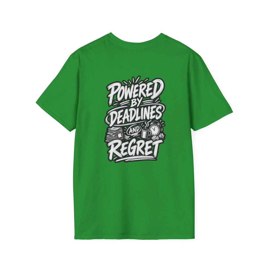Funny Dark Humor Shirt Powered by Deadlines and Regret Funny Office Tee Unique Coworker Gift