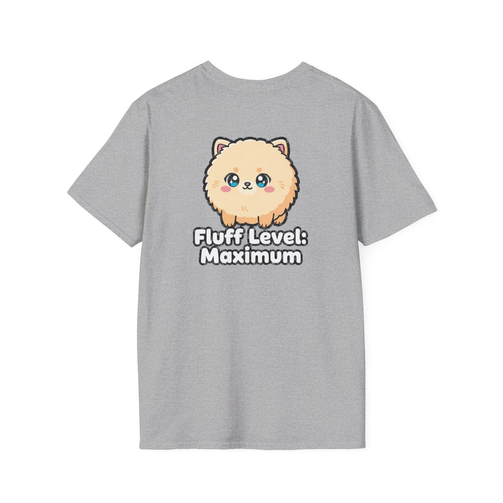 Cute Dog Pomeranian Shirt Fluff Level: Maximum Funny Dog Lover Unisex Softstyle Tee Gift