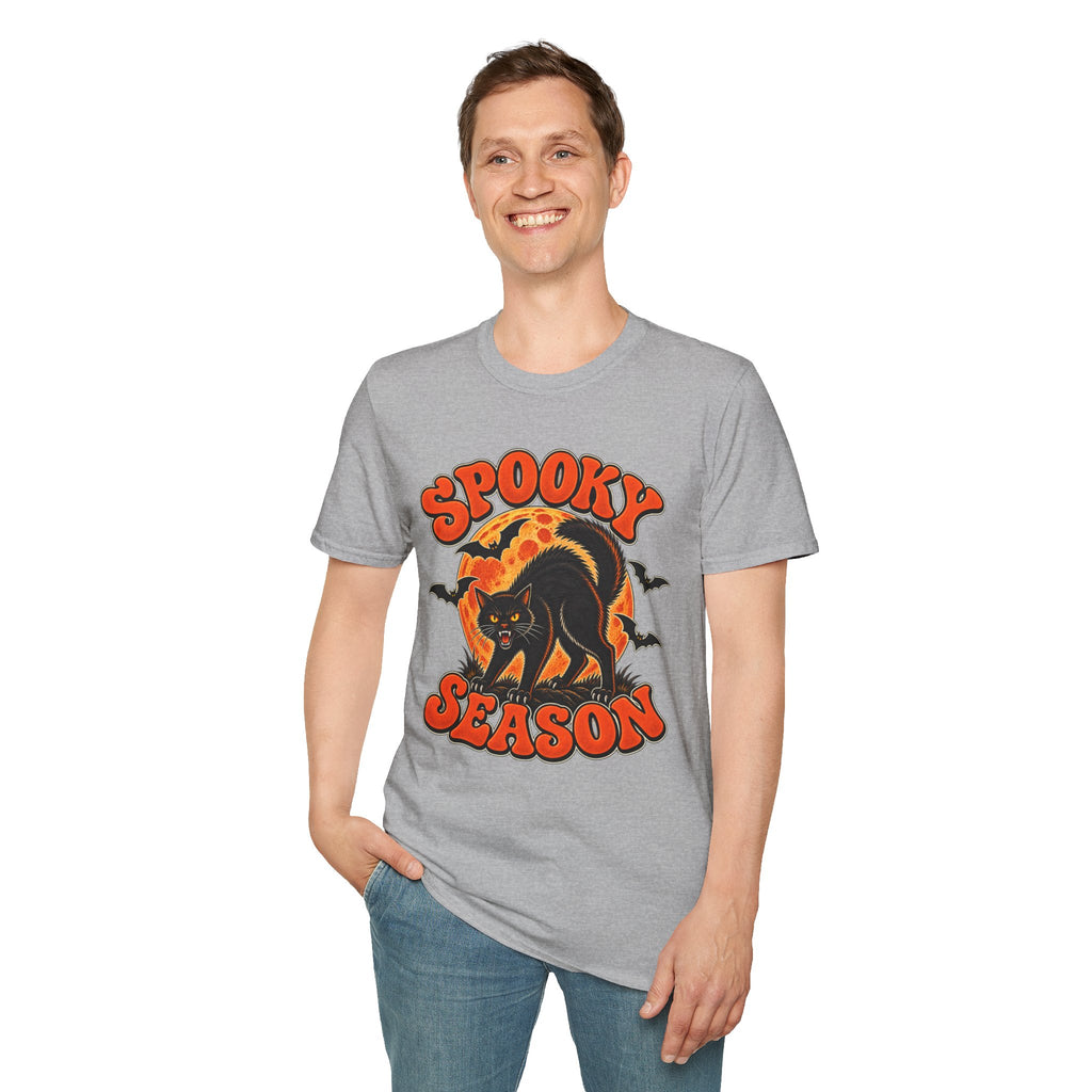 Retro Black Cat Halloween Shirt | Vintage Spooky Season Graphic Tee | Womens Halloween T-Shirt