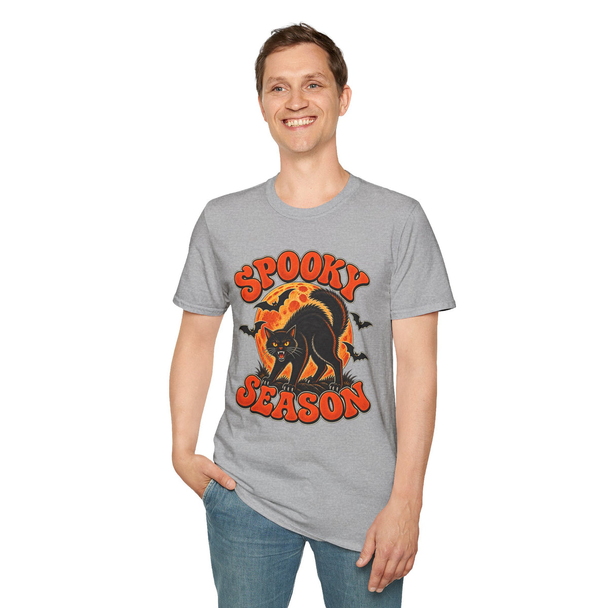 Retro Black Cat Halloween Shirt | Vintage Spooky Season Graphic Tee | Womens Halloween T-Shirt