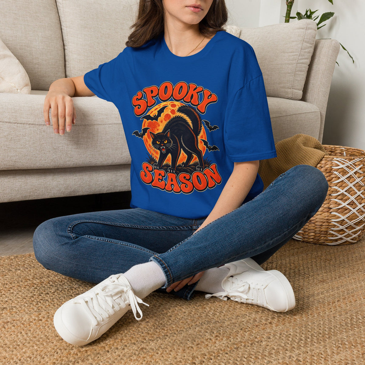 Retro Black Cat Halloween Shirt | Vintage Spooky Season Graphic Tee | Womens Halloween T-Shirt
