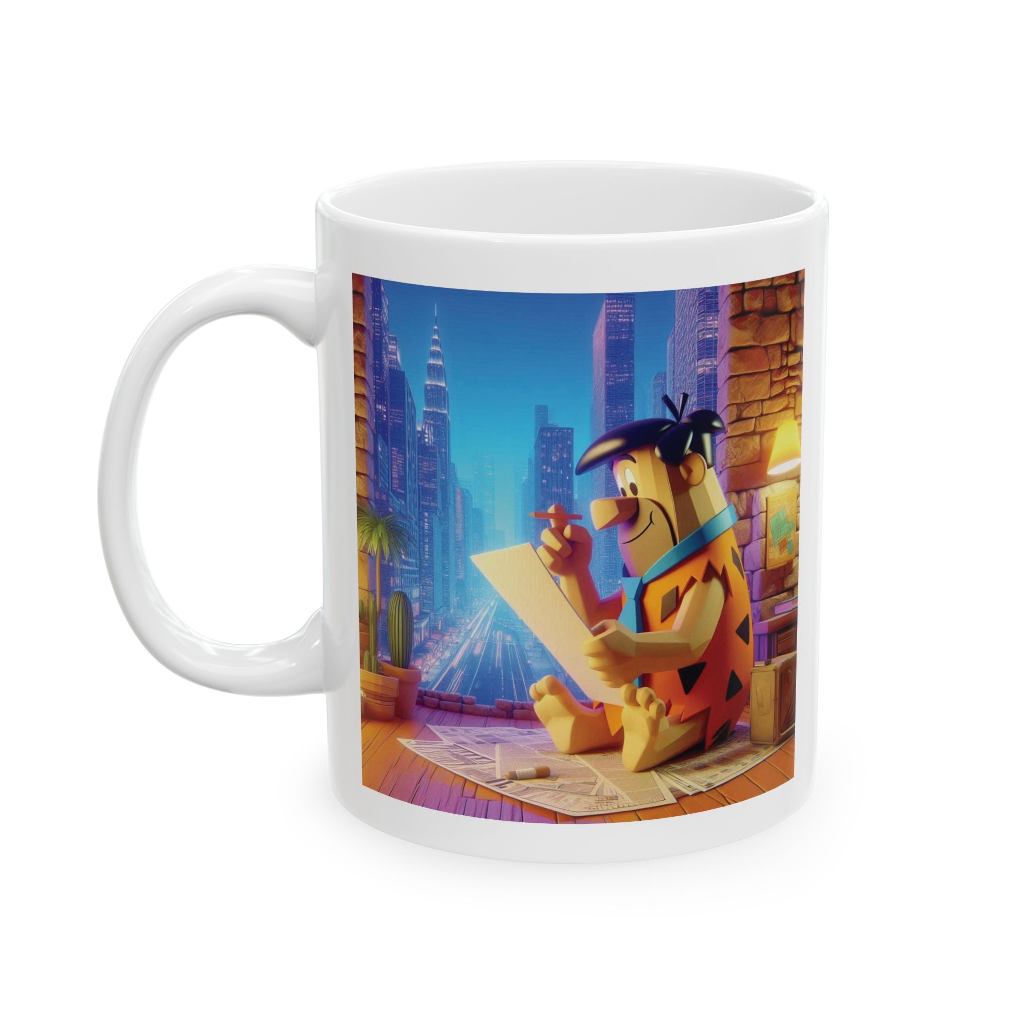 3D Fred Flintstone Mug in Tech Era in New York Ceramic Mug Coffee Cup Gift Kids 11oz