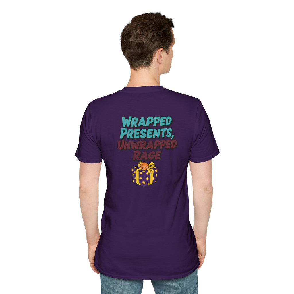 Dark Humor Christmas Shirt Wrapped Presents Unwrapped Rage Funny Sarcastic Unisex Softstyle Tee Adult Christmas Gift