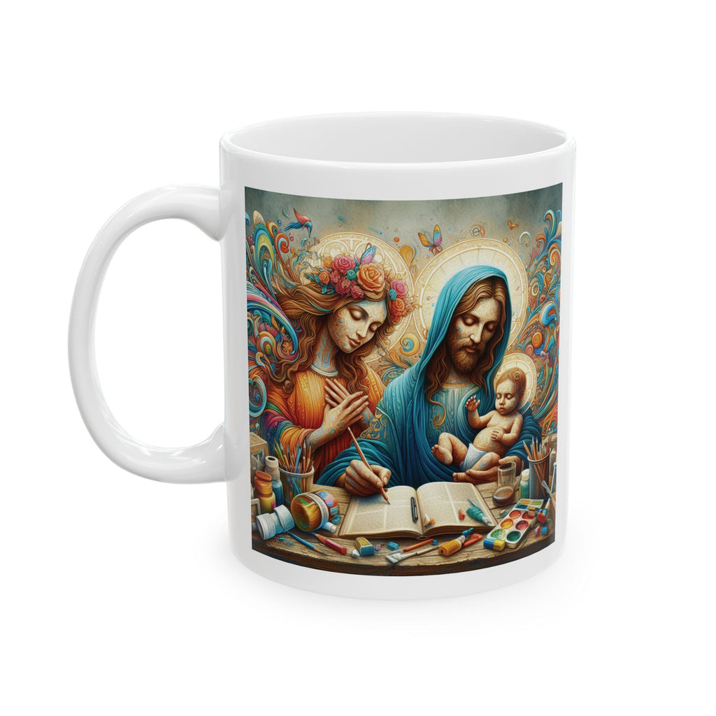 Holy Family Art Ceramic Coffee Mug, Christian Religious Gift, Jesus Mary 11oz