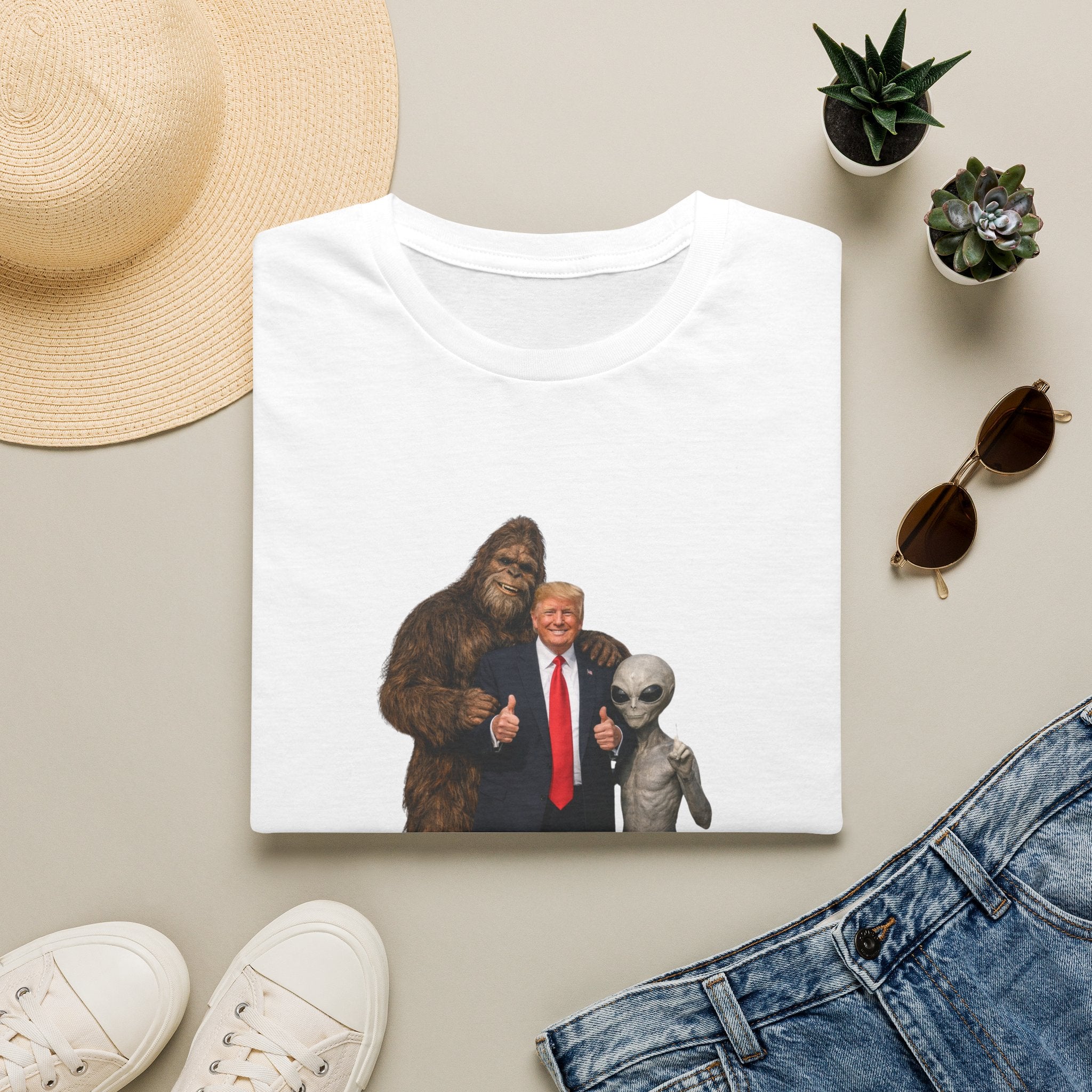 Funny Trump Bigfoot Alien UFO Weird Alien T-Shirt Unisex Softstyle T-Shirt Yeti