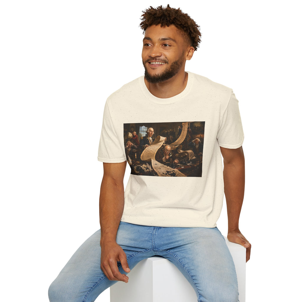 Funny USA Unisex Softstyle T-Shirt Giant Declaration Team Funny Patriotic T-Shirt United States of America Benjamin Franklin George Washington Tshirts