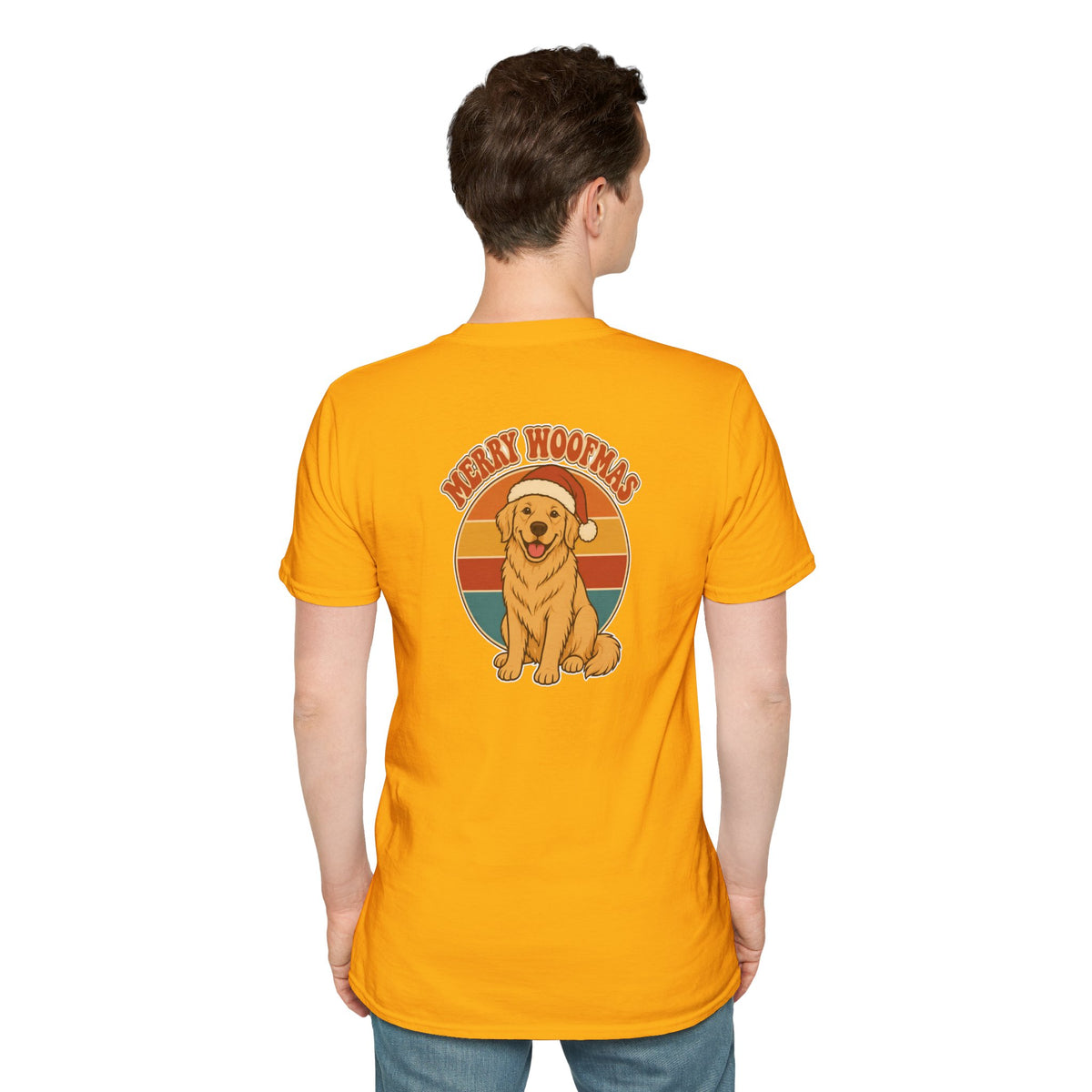 Retro Christmas Dog T-Shirt Merry Woofmas Vintage Dog Lover Shirt Unisex Softstyle Tee Christmas Gift