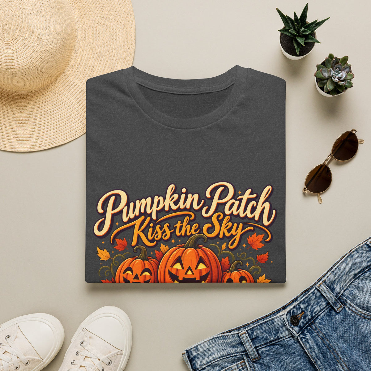 Pumpkin Patch Kiss the Sky Shirt | Cute Fall Jack-O'-Lantern Graphic Tee | Womens Halloween T-Shirt