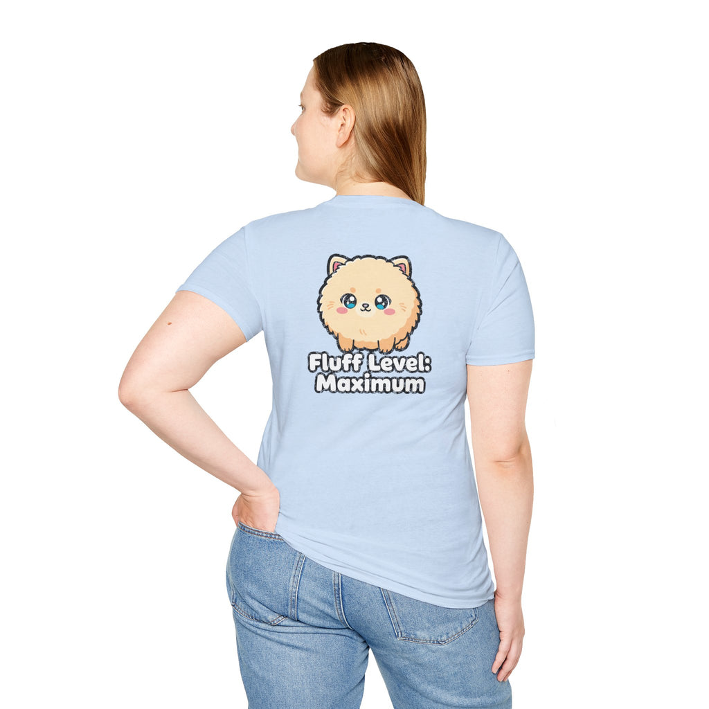 Cute Dog Pomeranian Shirt Fluff Level: Maximum Funny Dog Lover Unisex Softstyle Tee Gift