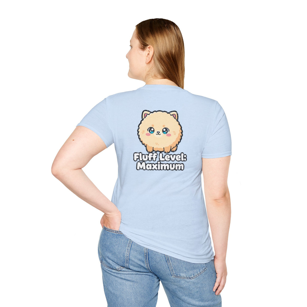 Cute Dog Pomeranian Shirt Fluff Level: Maximum Funny Dog Lover Unisex Softstyle Tee Gift