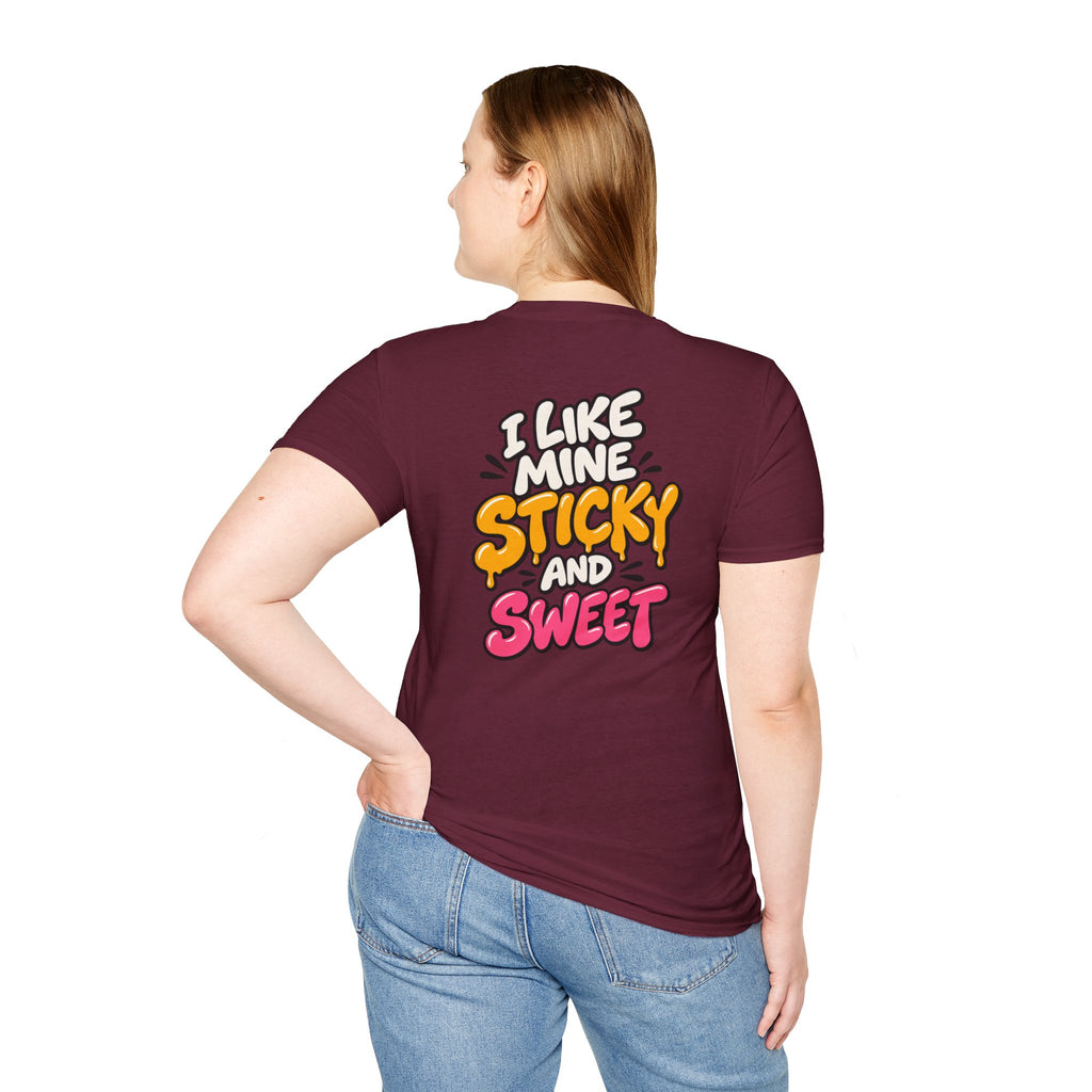 Dark Humor Funny Tshirt I LIKE MINE STICKY AND SWEET Tee Unique Gift