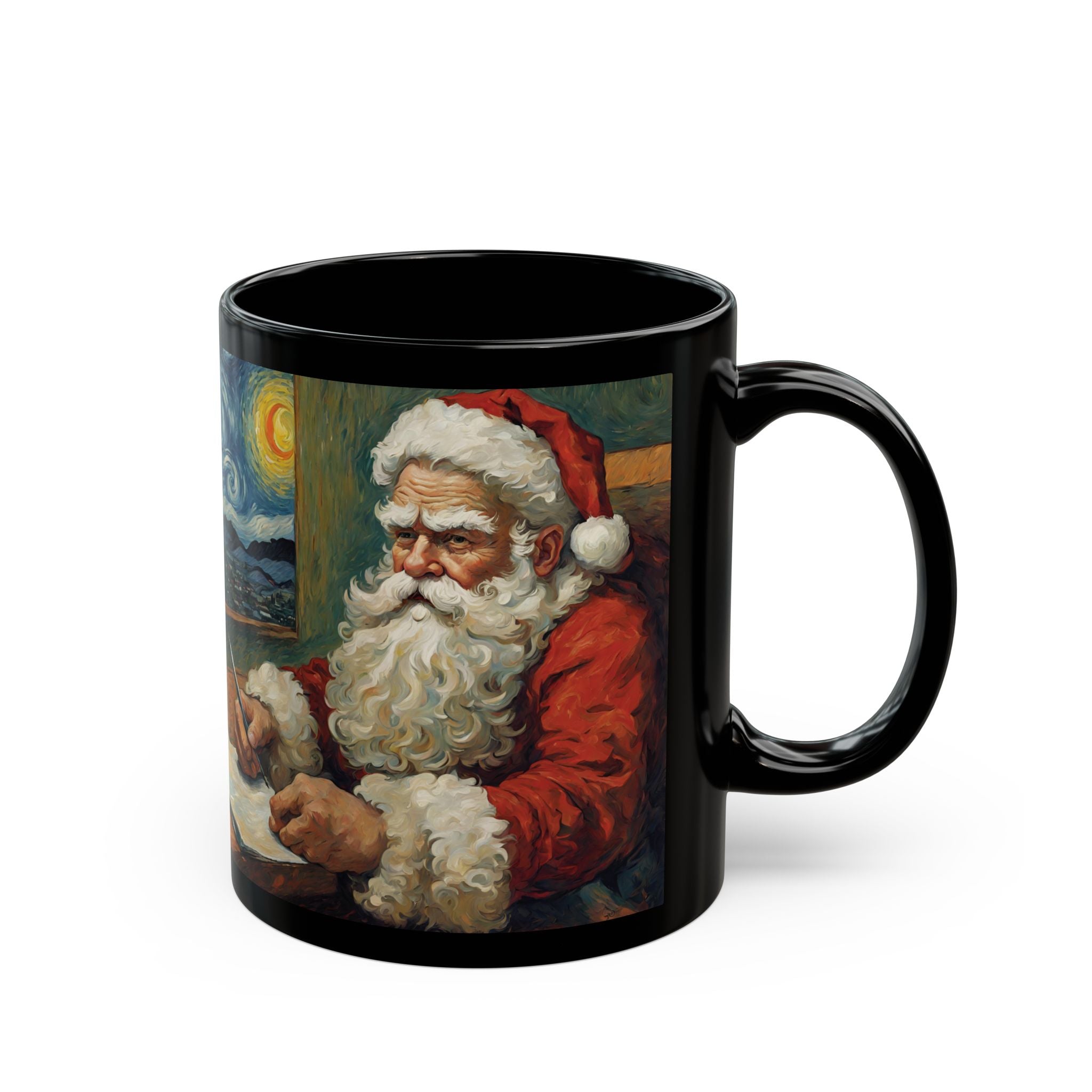 Santa Claus Mug in Vincent Van Gogh Style Mug Unique Funny Coffee Cup Gift Black