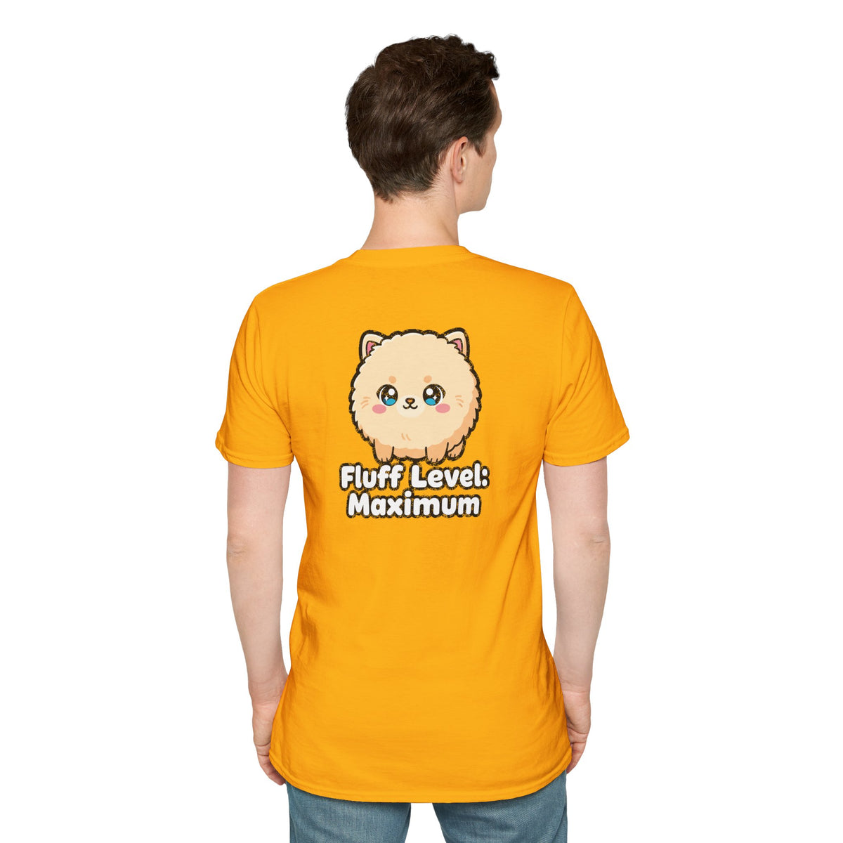 Cute Dog Pomeranian Shirt Fluff Level: Maximum Funny Dog Lover Unisex Softstyle Tee Gift