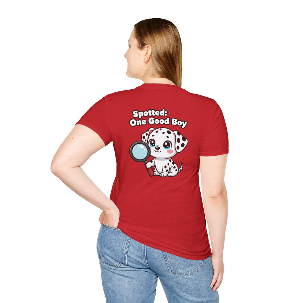 Cute Dalmatian Shirt Spotted: One Good Boy Funny Dog Lover Unisex Softstyle Tee Gift