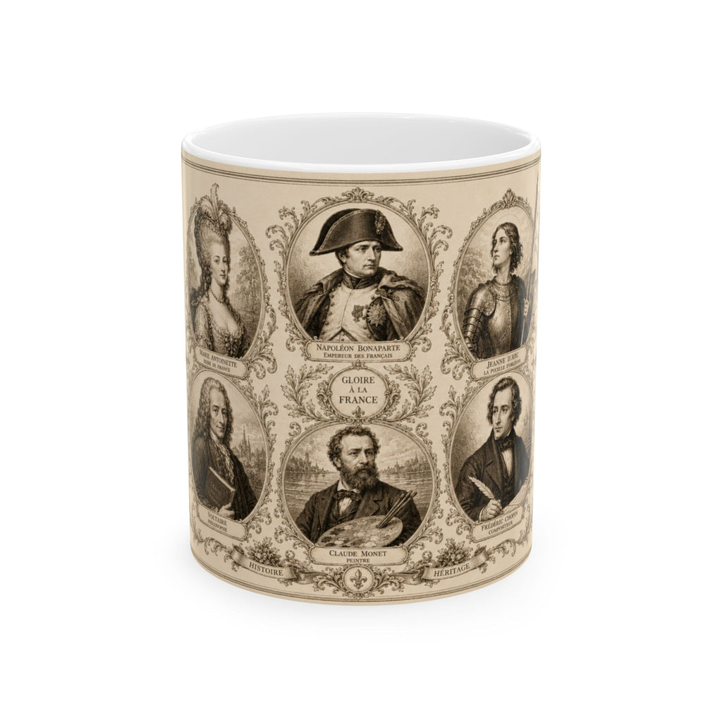 France Icons of History Mug Napoleon Marie Antoinette Voltaire Monet Best French Gift Ceramic Travel Mug