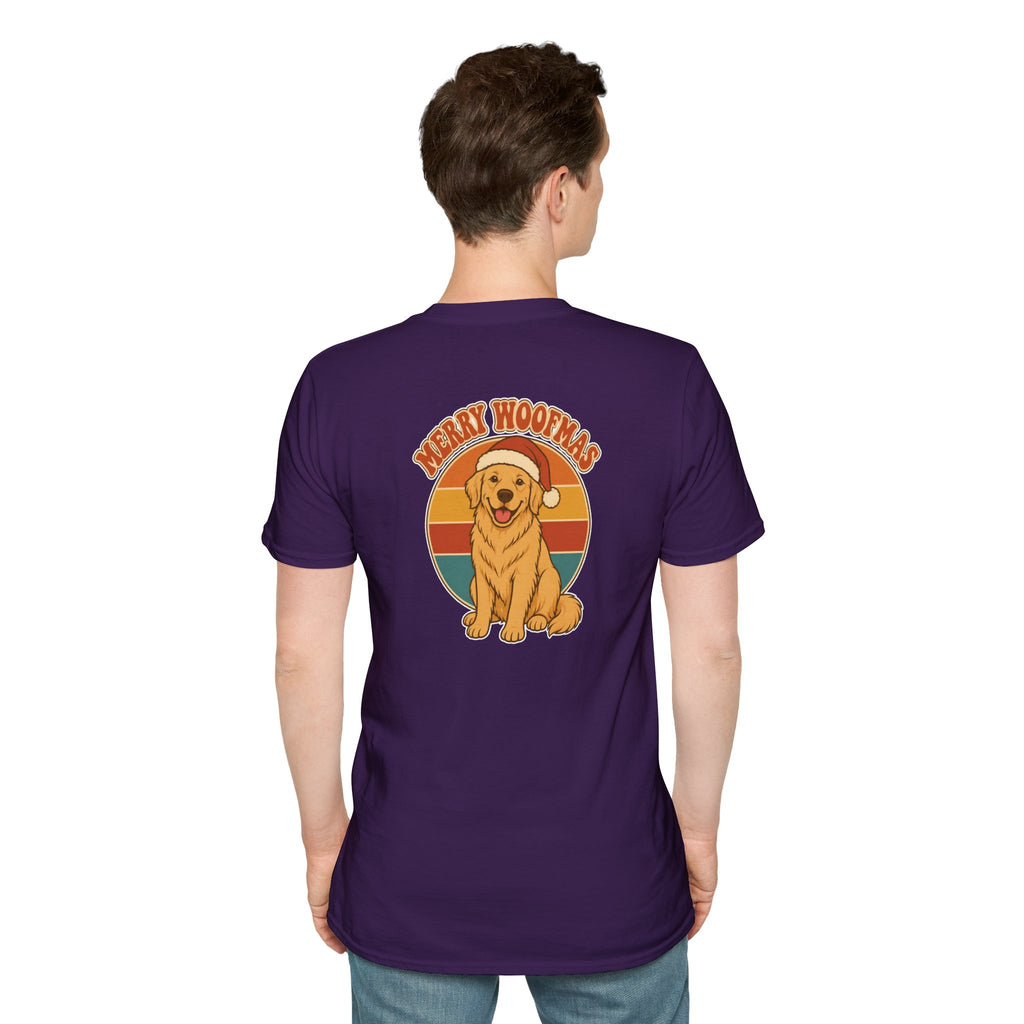 Retro Christmas Dog T-Shirt Merry Woofmas Vintage Dog Lover Shirt Unisex Softstyle Tee Christmas Gift