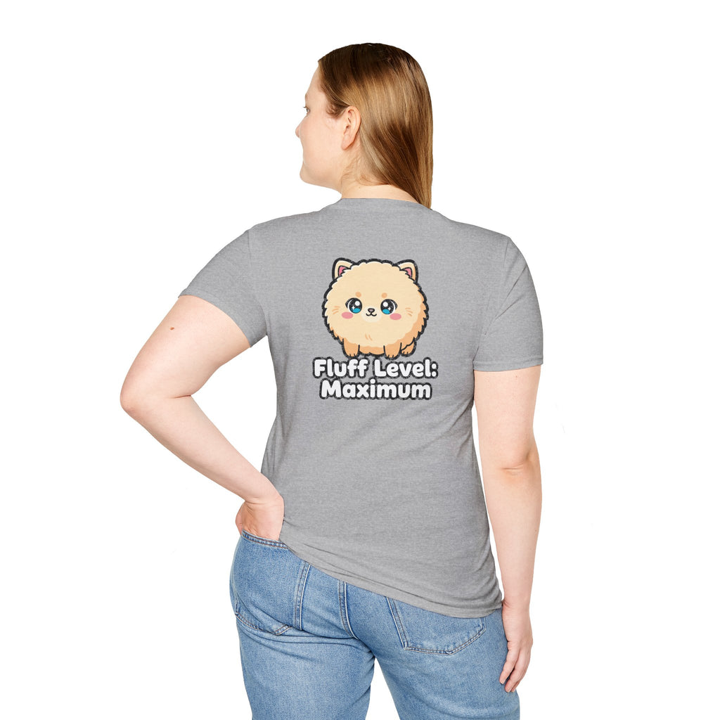 Cute Dog Pomeranian Shirt Fluff Level: Maximum Funny Dog Lover Unisex Softstyle Tee Gift