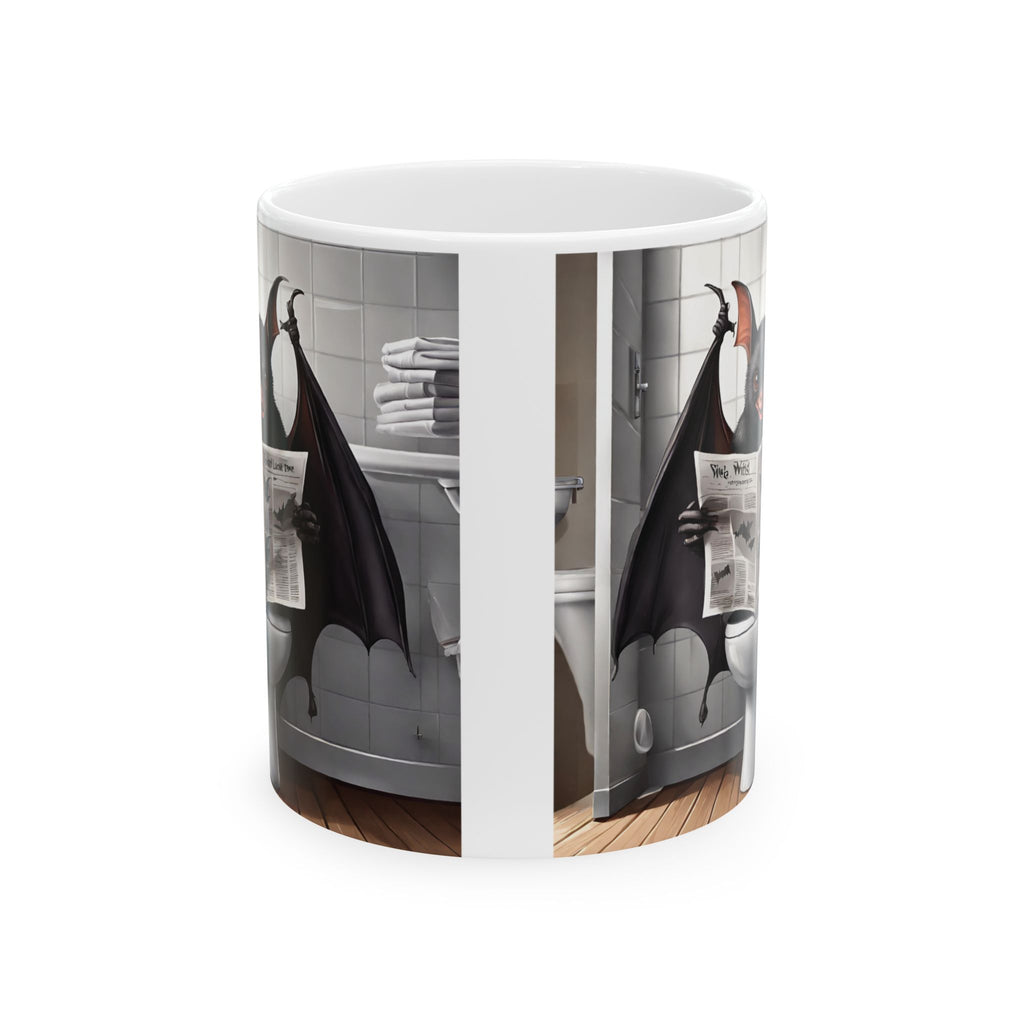 A Bat Sitting on Toilet Reading Newspaper Coffee Mug Best Gift Funny Mug 11oz