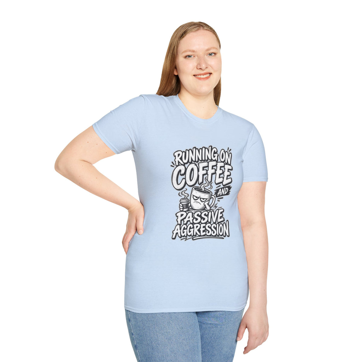 Funny Dark Humor Tshirt — Funny Office Tshirt Dark Humor Graphic Tee Unique Coworker Gift  RUNNING ON COFFEE AND PASSIVE AGGRESSION Shirt