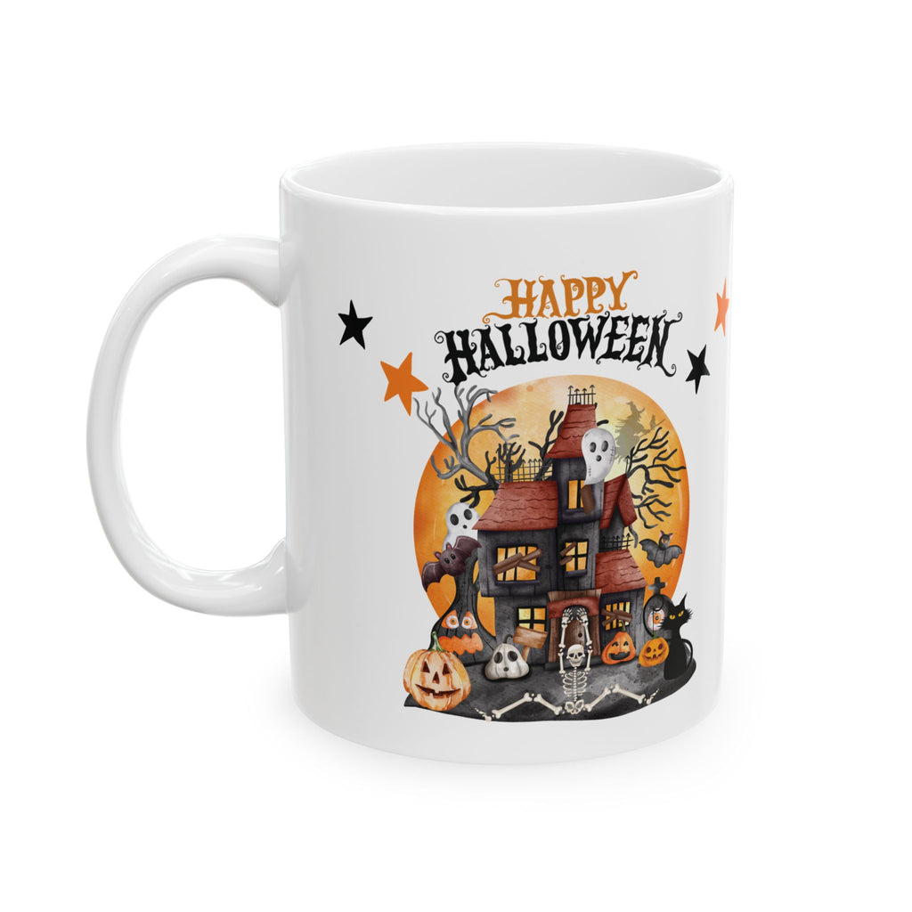 Cute Happy Halloween Funny Coffee Mug Gift For Kids Pumpkin Spooky Cat Boo 11oz