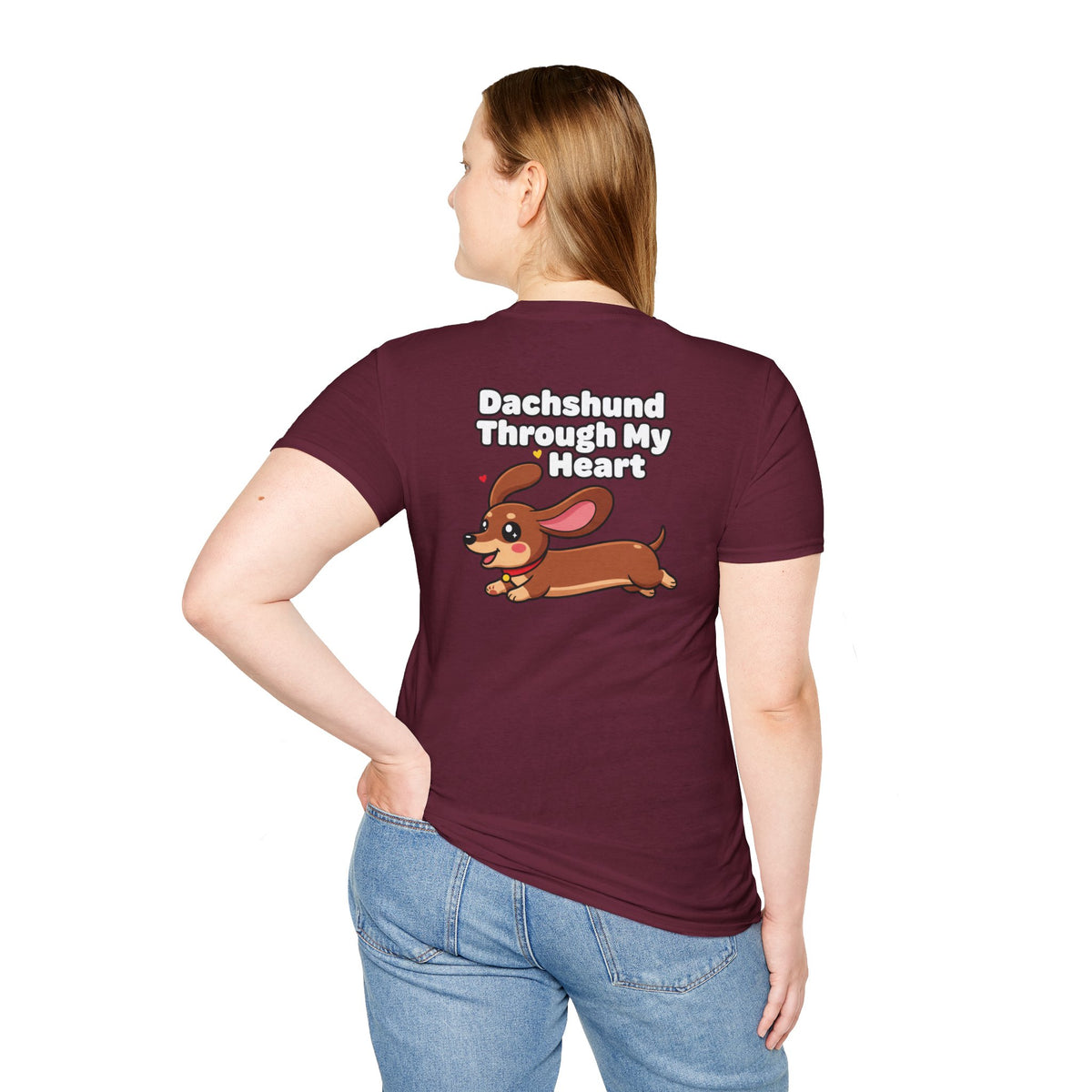 Cute Dachshund Shirt Dachshund Through My Heart Funny Dog Lover Unisex Softstyle Tee Gift