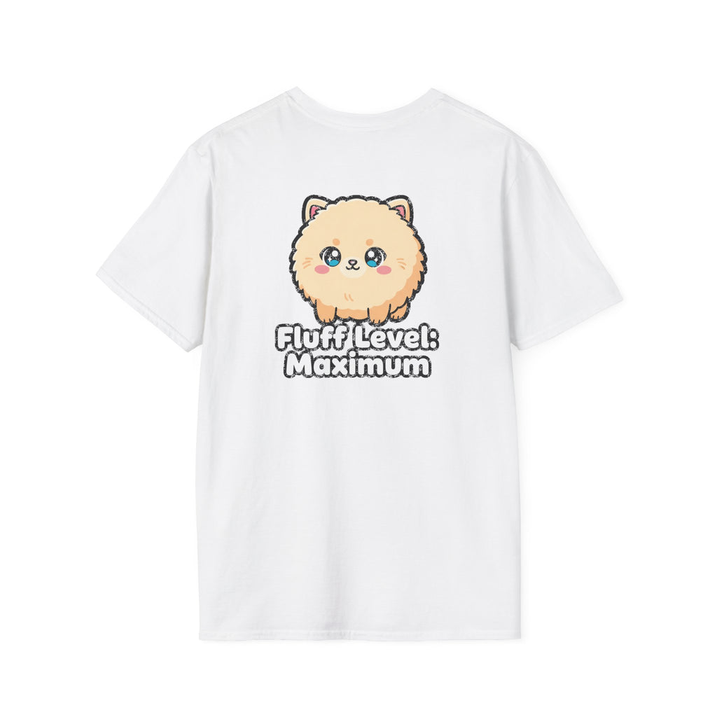 Cute Dog Pomeranian Shirt Fluff Level: Maximum Funny Dog Lover Unisex Softstyle Tee Gift