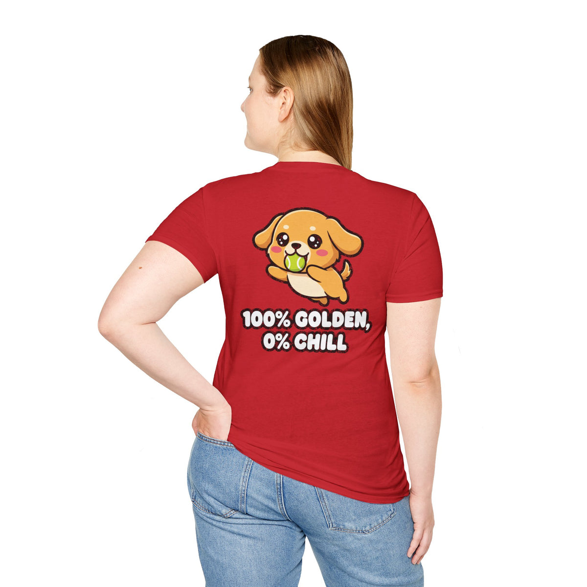 Cute Golden Retriever Shirt 100% Golden, 0% Chill Funny Dog Lover Unisex Softstyle Tee Gift